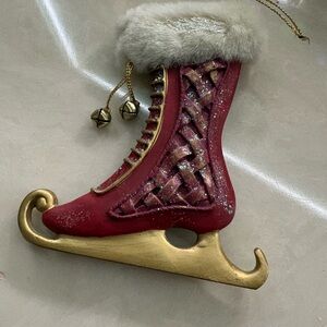 Festive Red and Gold Ice Skate Ornament